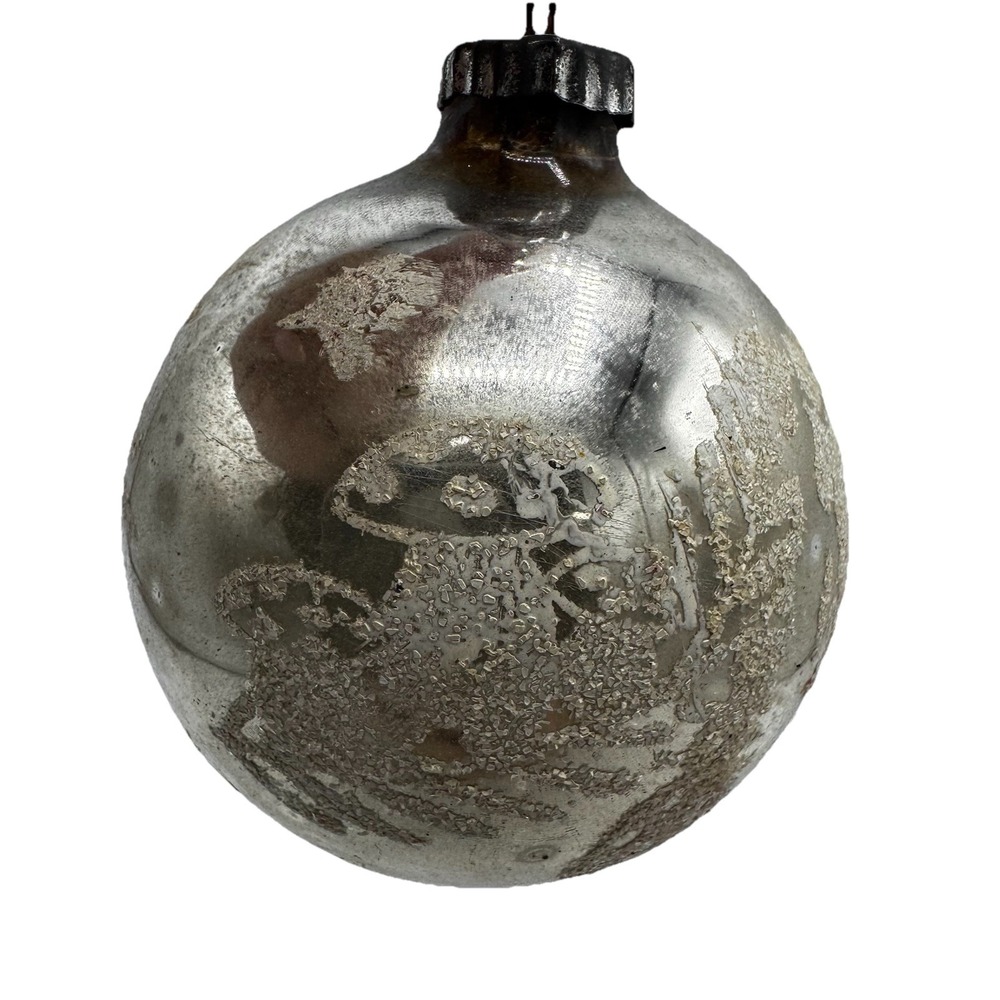 Vintage Etched Glass Christmas Ornament with Bells Candle, Star Snowman Mushroom